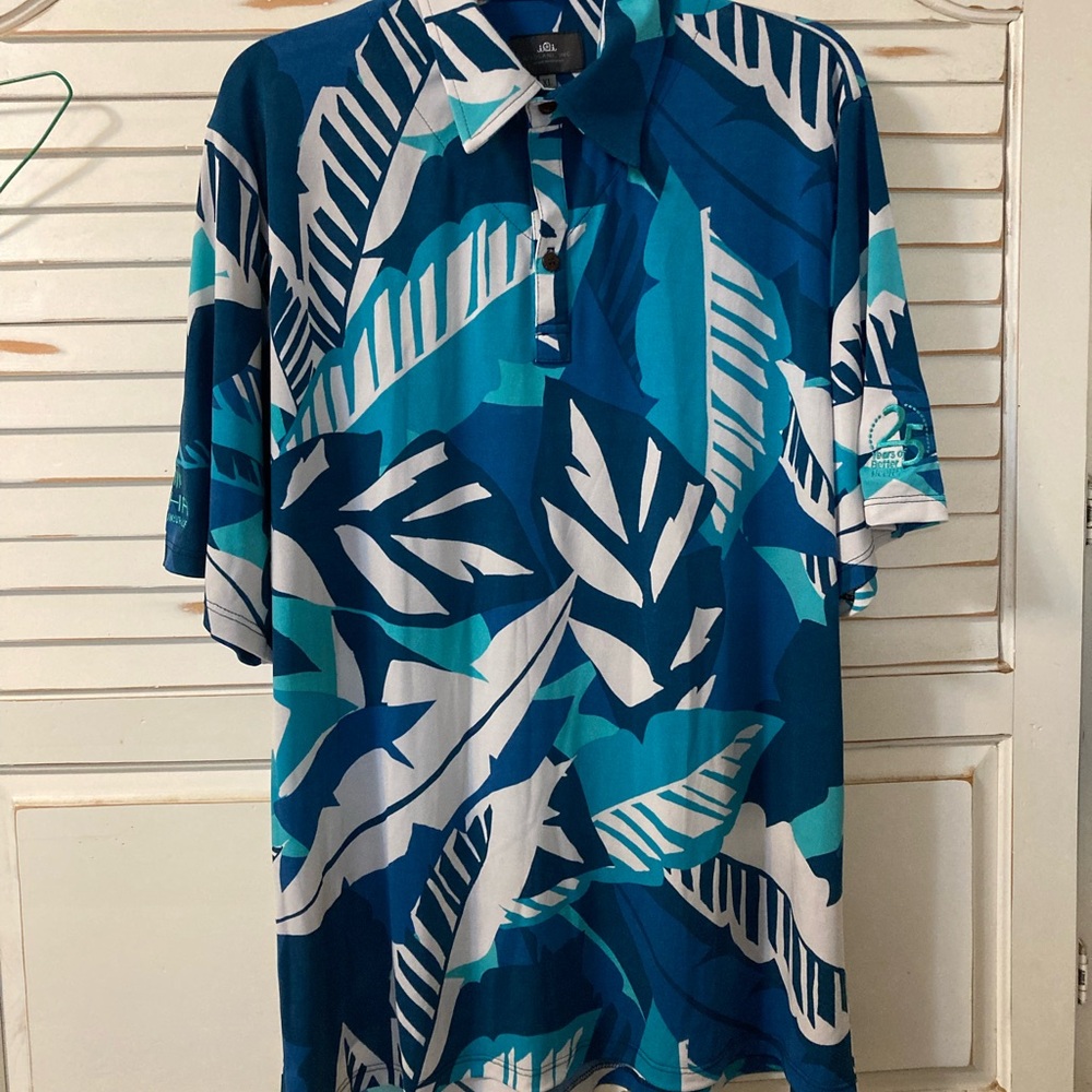 Men's Blue Hawaiian Leaf Polo Shirt by Iolani - XL